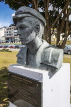 Hugo Arlberto Acuna -bronze bust at the harbour of Ushuaia, Argentina, South America