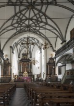 Built 1659-1668 by the lay brothers of the Jesuit order, view southwards to the high altar, gallery