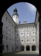 Austria. Amras. Ambras Castle. Inner courtyard facing west with arcade view. Branch of the