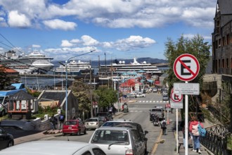 View over the city to the harbour of Ushuaia, Argentina, South America