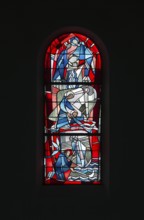 Stained glass window by Ernst Jansen-Winkeln in the right (west) aisle, scenes from the life of St