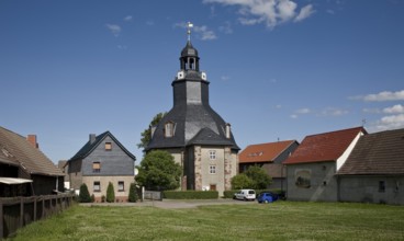 Sachs-Anh Schwenda/Harz village church 1736 v W seen from a demolition gap. St Cyriacus and Nicolai