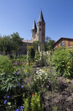 Monastery garden, herb garden, behind it the monastery church, St., Sankt, Saint