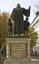 Former Pädagogium, in front of it Francke monument 1829 by Christian Daniel Rauch, rear side