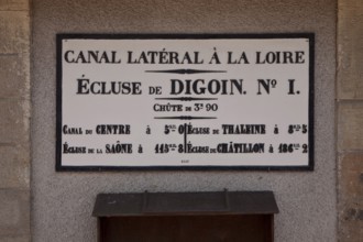 Digoin Burgundy Canal du Centre lock no. 1 built in the 1930s historical information board with