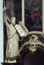 Moses figure on the altar by J.H. Schmidt, architect Cay Dose, St., Sankt, Saint