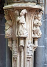 Stone figure of Cornelius in the choir, console with bishop and angels after the 2012 restoration,