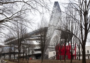 Architect Jean Nouvel, opened in 2015, view from the Parc de la Villette, in front of it a