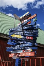 Milemarker in the centre of Ushuaia, Argentina, South America