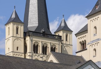 Brauweiler near Pulheim, St Nicholas Abbey Church, view from the south-east, detail of the towers