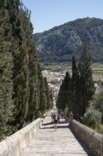 Majorca, Pollenca, Puig del Calvari, Stairway to the Calvary. View of the town and the countryside