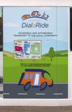 Poster advertising Dial a Ride local community transport, city of Lincoln, Lincolnshire, England,