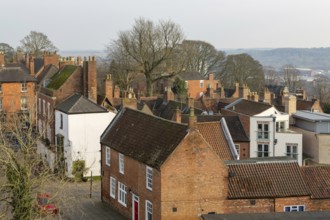 Roofs of historic buildings in Uphill area of city of Lincoln, Lincolnshire, England, UK