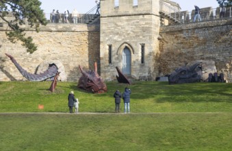 Dragon attraction next to Cob Hall Tower, Lincoln castle, city of Lincoln, Lincolnshire, England,