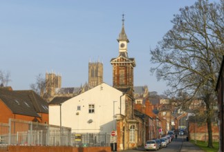 Clocktower of former Wesleyan Day School, Rosemary Lane, inner city of Lincoln, Lincolnshire,