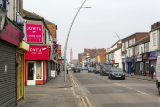 Distant view to Grimsby Dock Tower, Freeman Street, Grimsby, north east Lincolnshire, England, UK