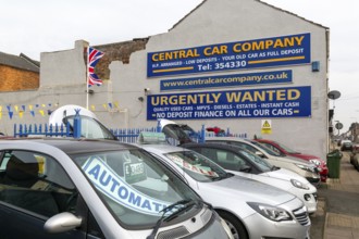 Forecourt of Central Car Company secondhand car sales, Grimsby, north east Lincolnshire, England,