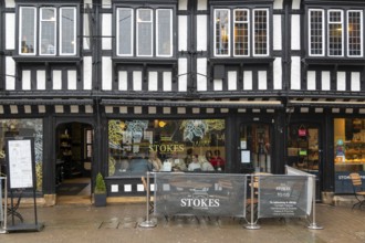 High Bridge Café in historic timber framed building, High Street, city of Lincoln, Lincolnshire,