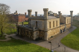 View from medieval walls of Crown Court building inside Lincoln Castle, city of Lincoln,