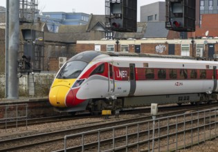 London North Eastern Railway LNER, British Rail Class 801 Azuma train at Lincoln station,