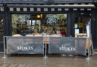 High Bridge Café in historic timber framed building, High Street, city of Lincoln, Lincolnshire,