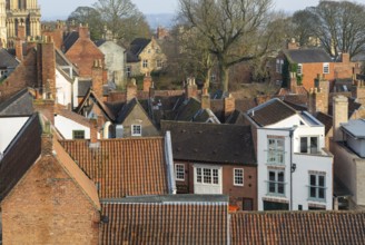 Roofs of historic buildings in Uphill area of city of Lincoln, Lincolnshire, England, UK