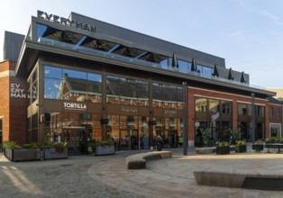 Everyman Cinema and shops Cornhill Quarter shopping area in city centre, Lincoln, Lincolnshire,