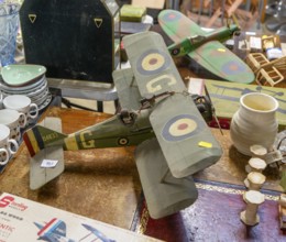 Model planes on display in auction room, Campsea Ashe, Suffolk, England, UK