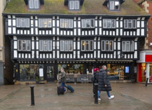 High Bridge Café in historic timber framed building, High Street, city of Lincoln, Lincolnshire,