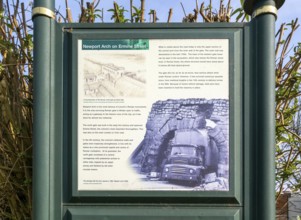 Information sign notice about Newport Arch on Roman Ermine Street, Bailgate, city of Lincoln,