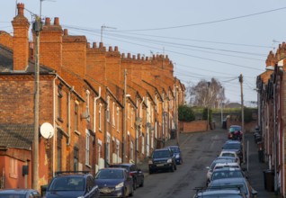 Victorian terraced housing with no front gardens, Bernard Street, inner city of Lincoln,