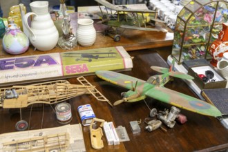 Model planes on display in auction room, Campsea Ashe, Suffolk, England, UK