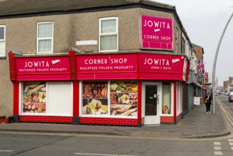 Jowita corner shop Polish food store, Freeman Street, Grimsby, north east Lincolnshire, England, UK