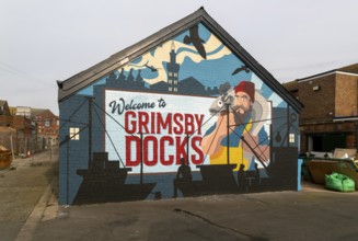 Welcome to Grimsby Docks mural, Grimsby, north east Lincolnshire, England, UK