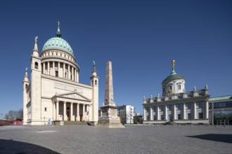 Potsdam, reconstructed Alter Markt, Old Town Hall and the Nikolaikirche on the left