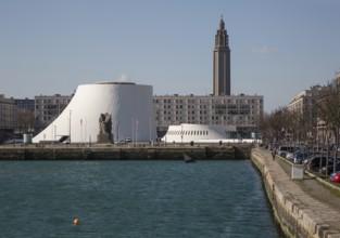 Le Havre, cultural centre LE VOLCAN by Oskar Niemeyer 1977-82, residential buildings and church