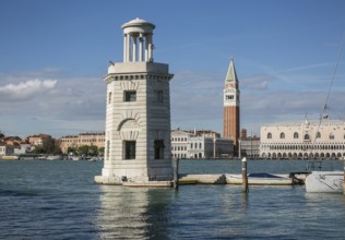 Italy Venice Marina near San Giorgio Maggiore -291 Lighthouse from 1813 behind Campanile of San