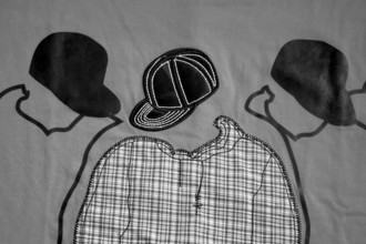 Black and White Textile Clothes Cotton fabric man t shirt with patchwork India Asia Sept 2011