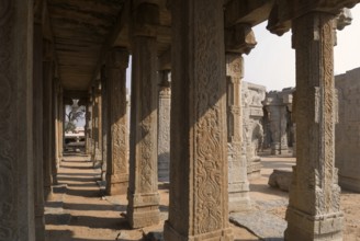 Wedding hall or Kalyana Mantapa with carved monolithic pillars in Veerabhadra temple in sixteenth