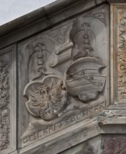 Oschatz Saxony Town Hall 75341 Coat of arms reliefs of Poland and Saxony on the parapet of the town