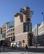 London, postmodern head-end building on Queen Victoria Street by James Stirling, designed in 1985,