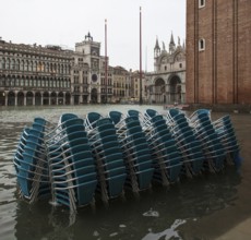 Italy Venice St Mark's Square -150 View at high water to NE with Old Procuratie Clock Tower and St