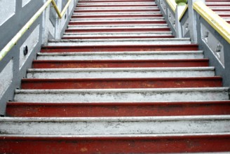 Graphic design red and white on steps of batu cave, Malaysia, Asia