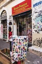 Advertisement for hairdresser, Noailles, oriental neighbourhood in Marseille, France, Europe