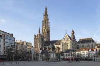 Antwerp, Groenplaats. Belgium Antwerp Cathedral of Our Lady 14-16th century View from south North