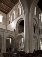 Cerisy-la-Forêt, Normandy, abbey church interior facing south-west with 18th century transept