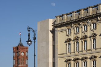 Berlin, Humboldt Forum in the Berlin Palace, tower of the Red City Hall on the left