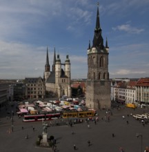 Halle S market place 54928, view from south-east with market church and red tower, below left