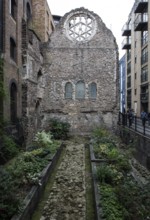 London, ruin of Winchester Palace built 12th century Great Hall inside view to the west gable with