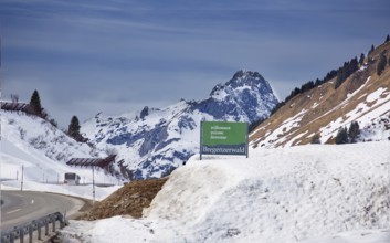 Landscape in the Bregenzerwald with welcome sign, Vorarlberg, Austria, Europe